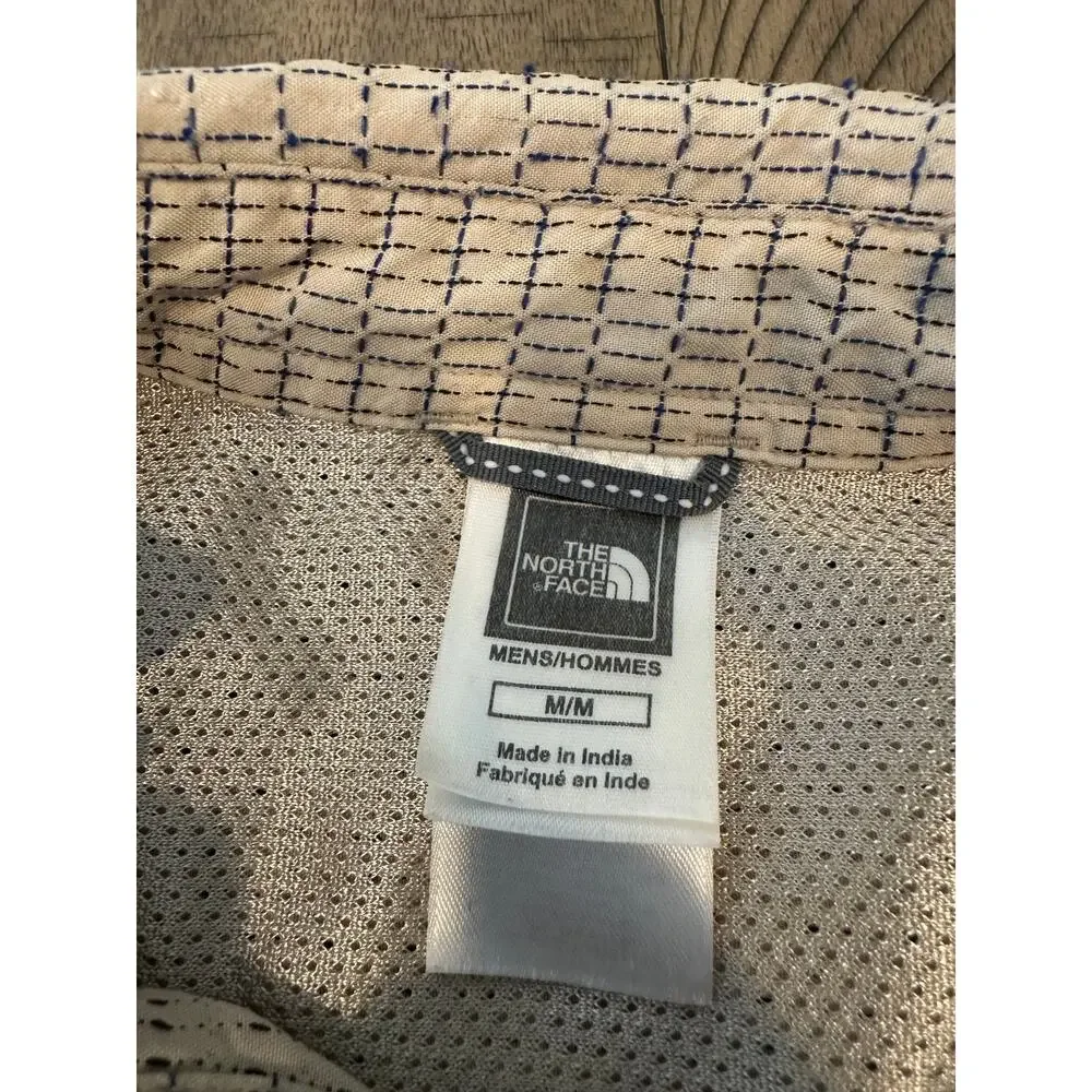 The North Face Men's Medium Short Sleeve Button Down Shirt Beige Check Pattern
